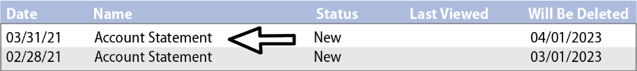 Arrow pointing to the name of an account statement