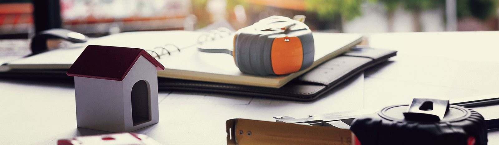 Construction items on table