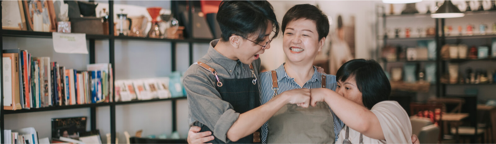 Small group of workers in a bookshop